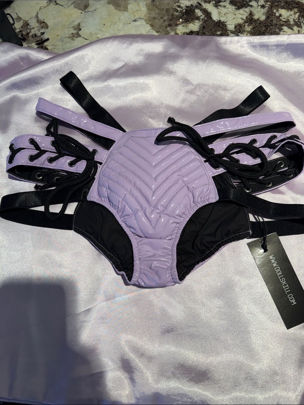 Lavender Quilted Lace-Up Women’s Bikini Bottoms